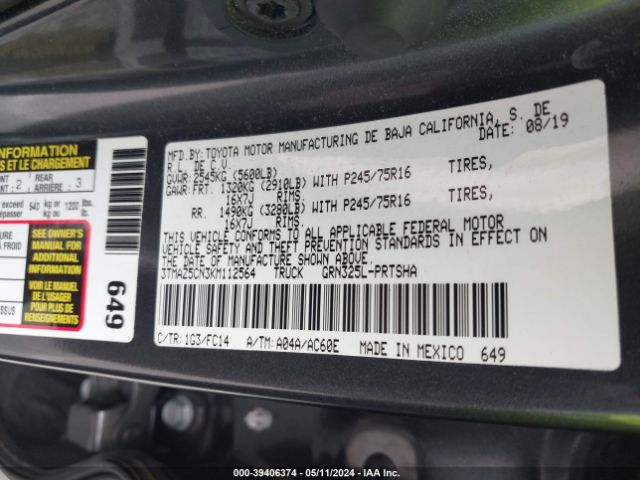 3TMAZ5CN3KM112564 Toyota Tacoma Sr5 V6