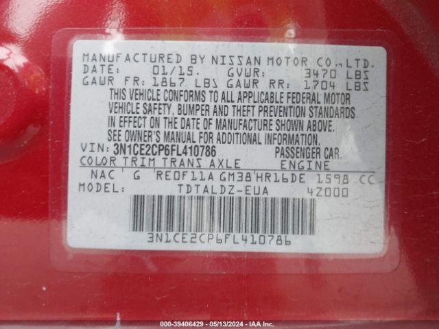 3N1CE2CP6FL410786 Nissan Versa Note S (sr)/s Plus/sl/sr/sv