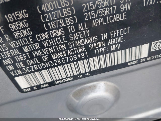 Honda HR-V LX 2019 3CZRU5H32KG709481 Image 9