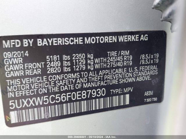 5UXXW5C56F0E87930 BMW X4 Xdrive35i