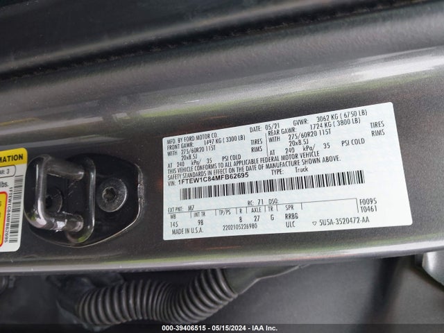 Ford F-150 Platinum 2021 1FTEW1C84MFB62695 Image 9