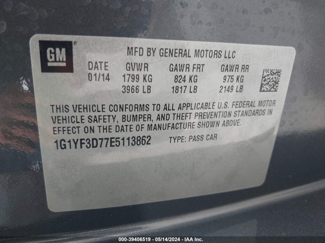 Chevrolet CORVETTE STINGRAY 2014 1G1YF3D77E5113862 Image 9