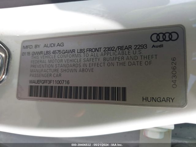 WAUEFGFF3F1100716 Audi A3 2.0t Premium