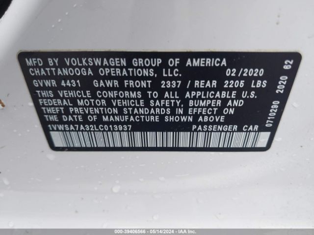 1VWSA7A32LC013937 Volkswagen Passat 2.0t Se