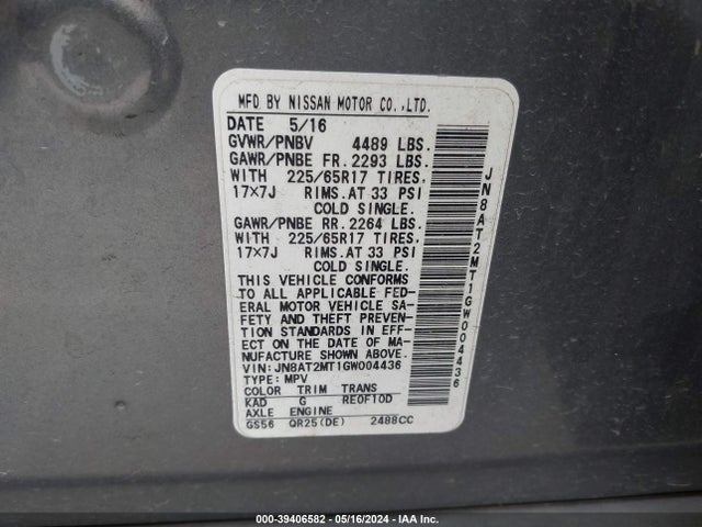 Nissan ROGUE S 2016 JN8AT2MT1GW004436 Image 9
