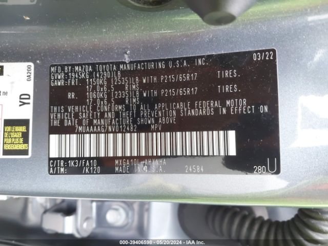 7MUAAAAG7NV012482 Toyota Corolla Cross L