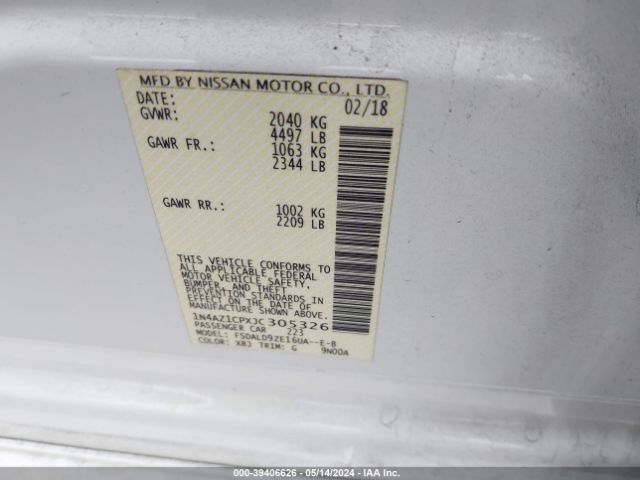 1N4AZ1CPXJC305326 Nissan LEAF SV