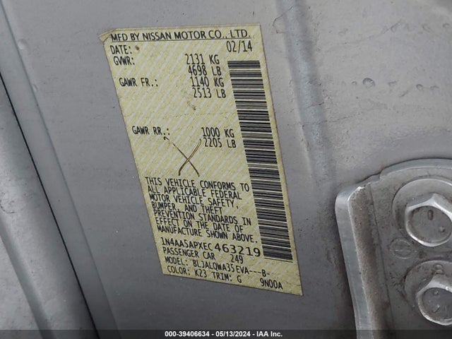 Nissan Maxima 2014 1N4AA5APXEC463219 Image 9