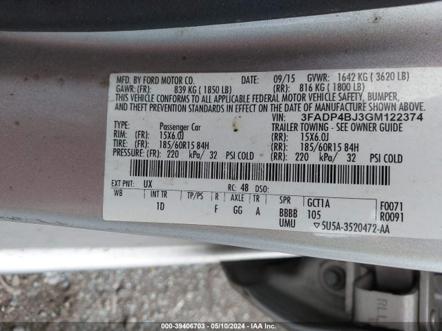 Ford FIESTA SE 2016 3FADP4BJ3GM122374 Image 9