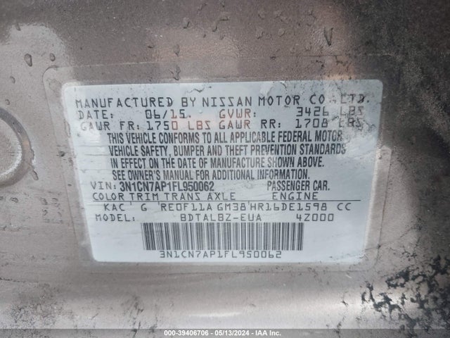 Nissan Versa 1.6 Sv 2015 3N1CN7AP1FL950062 Image 9