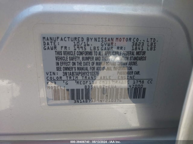 Nissan SENTRA S 2017 3N1AB7AP9HY210376 Image 9