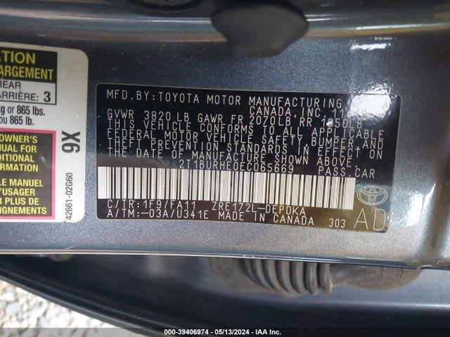 Toyota COROLLA L 2014 2T1BURHE0EC065669 Image 9
