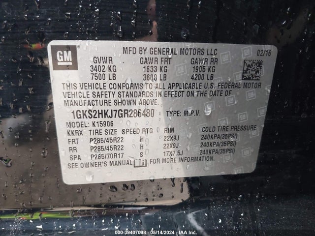 GMC YUKON XL DENALI 2016 1GKS2HKJ7GR286480 Image 9