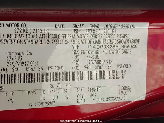 Ford FOCUS SE 2015 1FADP3K28FL364046 Image 9