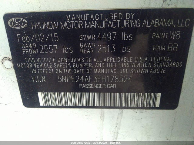 Hyundai SONATA SE 2015 5NPE24AF3FH178524 Image 9