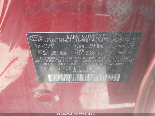 Hyundai ELANTRA SEL 2018 5NPD84LF5JH243910 Image 9