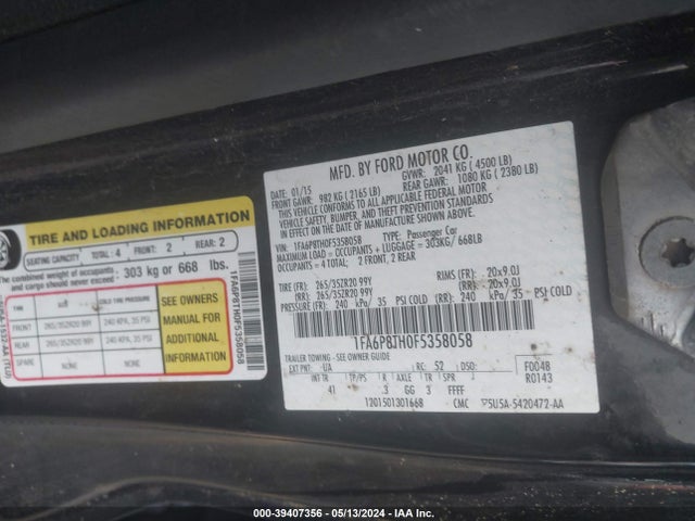 Ford Mustang Ecoboost 2015 1FA6P8TH0F5358058 Image 9