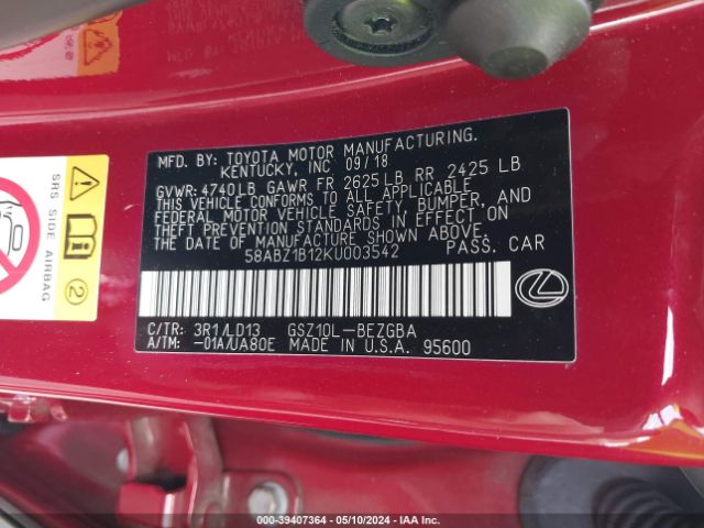 58ABZ1B12KU003542 Lexus ES 350