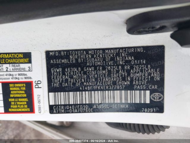 4T4BF1FK4ER377857 Toyota CAMRY LE