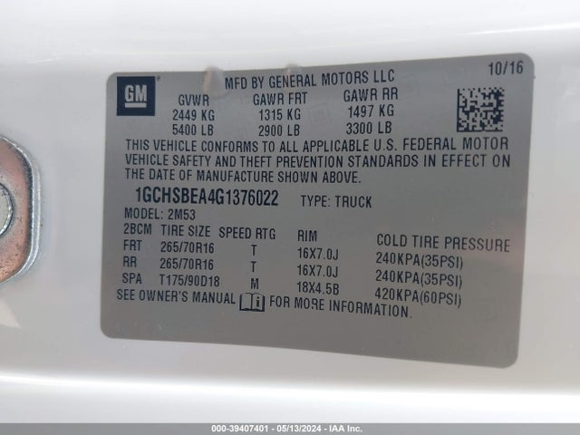 Chevrolet Colorado Wt 2016 1GCHSBEA4G1376022 Image 9