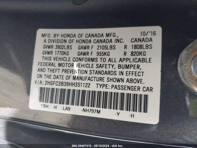 Honda Civic Ex-t 2017 2HGFC3B39HH351122 Image 9