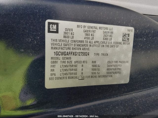 1GCWGAFFXG1275824 Chevrolet Express 2500 Work Van
