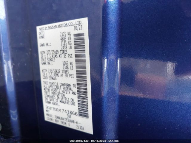 5N1BT3CB1PC743866 Nissan Rogue Sl Intelligent Awd