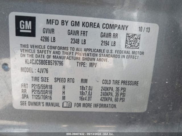KL4CJCSB0EB579796 Buick Encore Leather