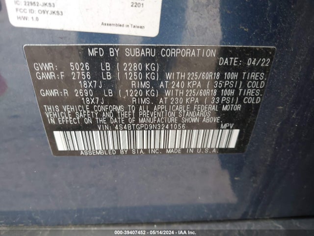 4S4BTGPD9N3241056 Subaru Outback Touring Xt