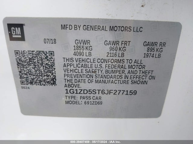 Chevrolet MALIBU LT 2018 1G1ZD5ST6JF277159 Image 9