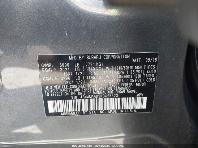 Subaru Ascent 2019 4S4WMAAD3K3425523 Image 9