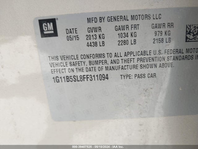 Chevrolet MALIBU LS 2015 1G11B5SL8FF311094 Image 9