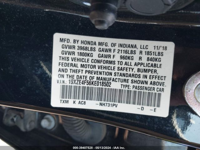 19XZE4F56KE018502 Honda INSIGHT EX