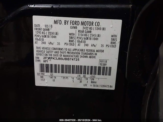 Ford EDGE SEL 2018 2FMPK3J89JBB74725 Image 9