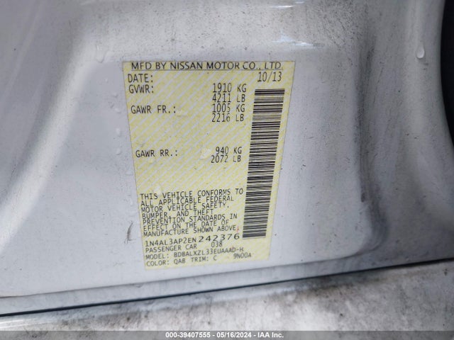 Nissan Altima 2.5 Sl 2014 1N4AL3AP2EN242376 Image 9
