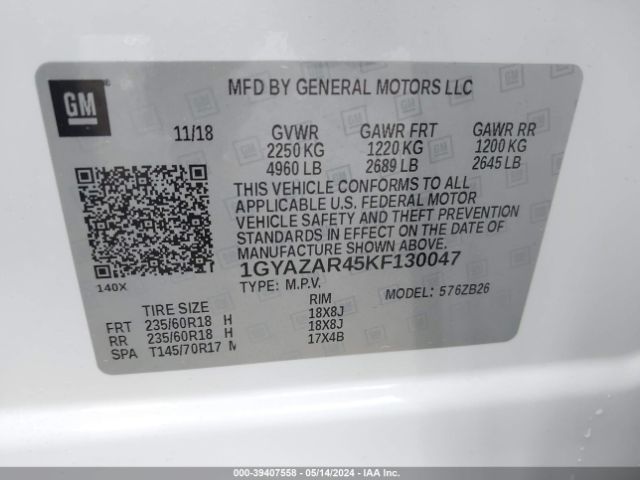 1GYAZAR45KF130047 Cadillac Xt4 Luxury