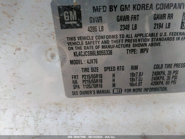KL4CJCSB6LB055338 Buick Encore Fwd Essence