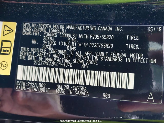 Lexus RX 350 2019 2T2ZZMCA9KC144076 Image 9