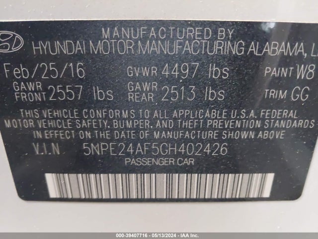 Hyundai Sonata 2016 5NPE24AF5GH402426 Image 9