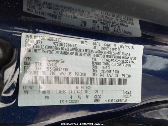 Ford FOCUS SE 2016 1FADP3K25GL224263 Image 9