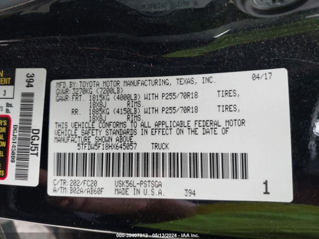 5TFDW5F18HX645057 Toyota Tundra Sr5 5.7l V8