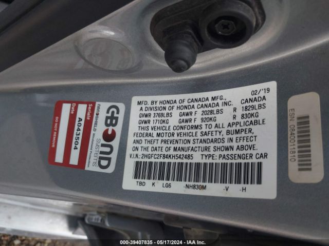 2HGFC2F84KH542485 Honda Civic Sport