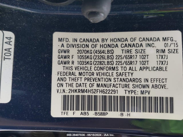 Honda CR-V EX 2015 2HKRM4H52FH622291 Image 9