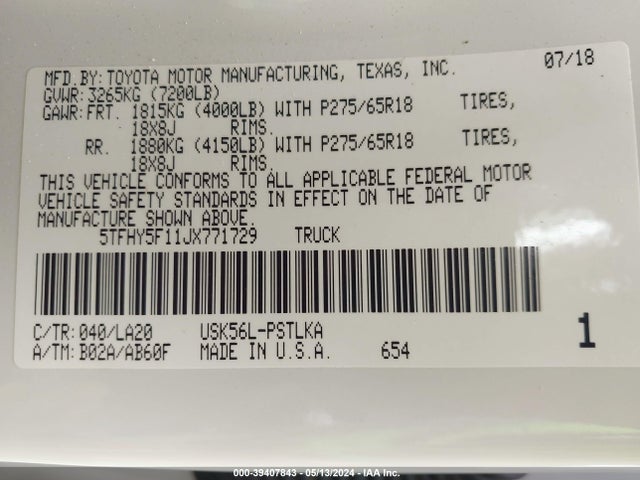 5TFHY5F11JX771729 Toyota Tundra Limited 5.7l V8
