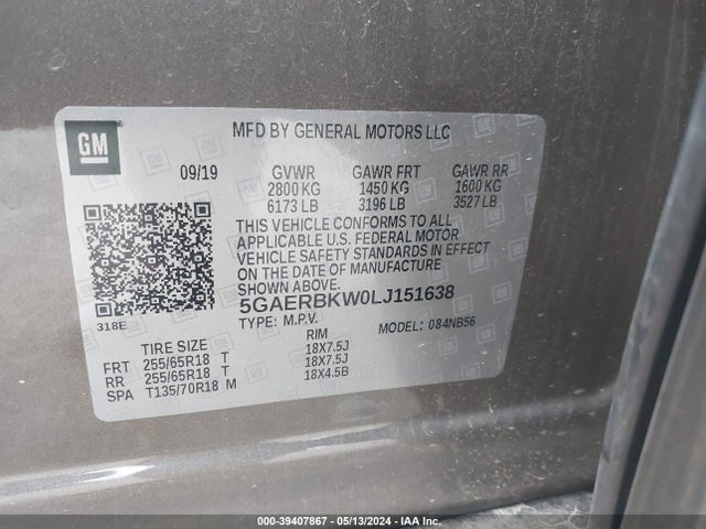 Aukcja sprzedaży 2020 Buick Enclave Fwd Essence, vin: 5GAERBKW0LJ151638, numer aukcji: 39407867