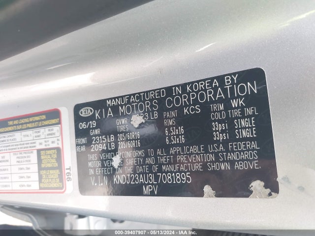 KIA SOUL LX 2020 KNDJ23AU3L7081895 Image 9