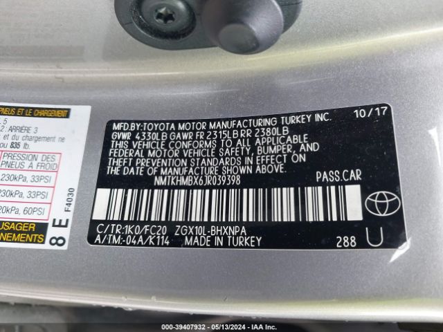 NMTKHMBX6JR039398 Toyota C-hr Xle Premium
