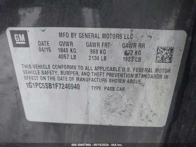 Chevrolet Cruze 1lt Auto 2015 1G1PC5SB1F7246940 Image 9