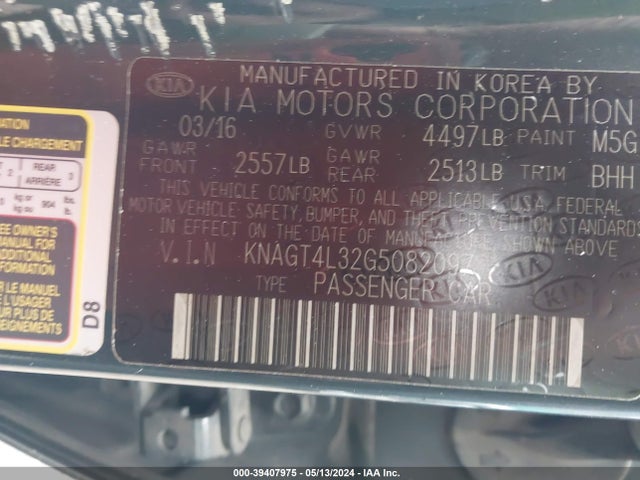 KIA Optima Lx 2016 KNAGT4L32G5082097 Image 9