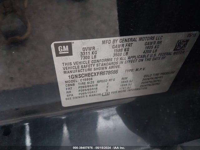 Chevrolet Suburban 1500 Ls 2015 1GNSCHECXFR678686 Image 9